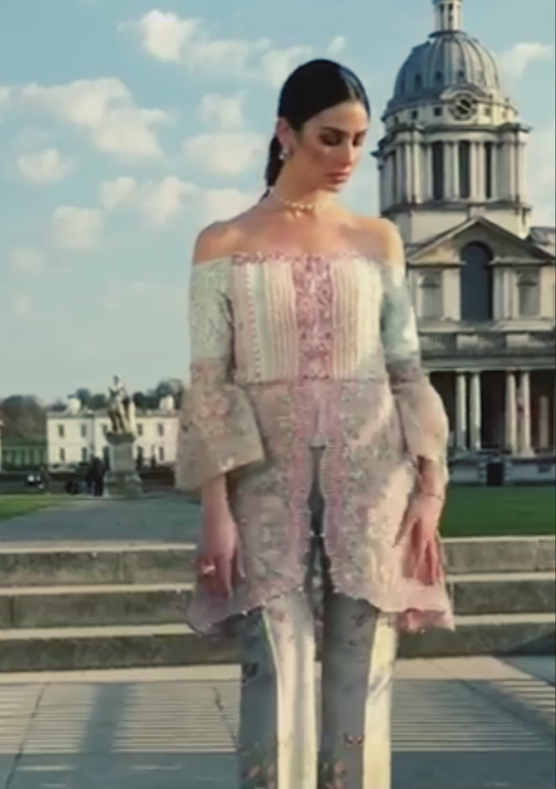 HI LO PEPLUM TOP WITH PRINTED PANTS