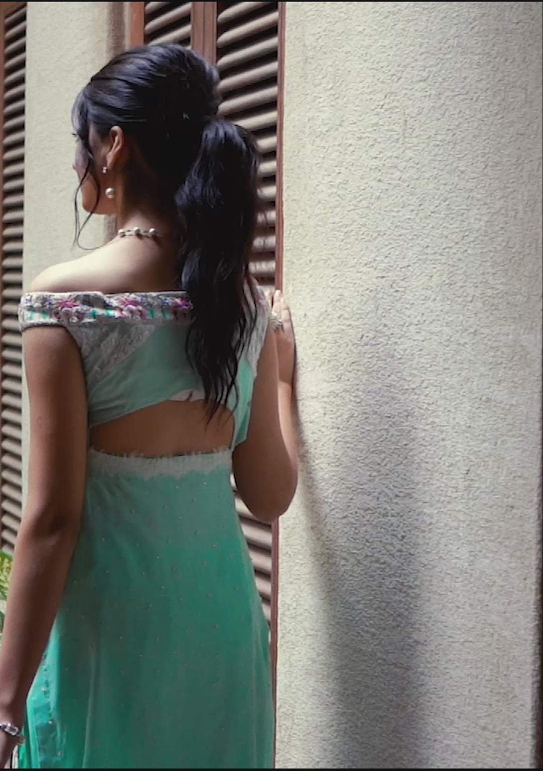 TIFFANY BLUE OFF SHOULDER TUNIC WITH BOOTCUT PANTS